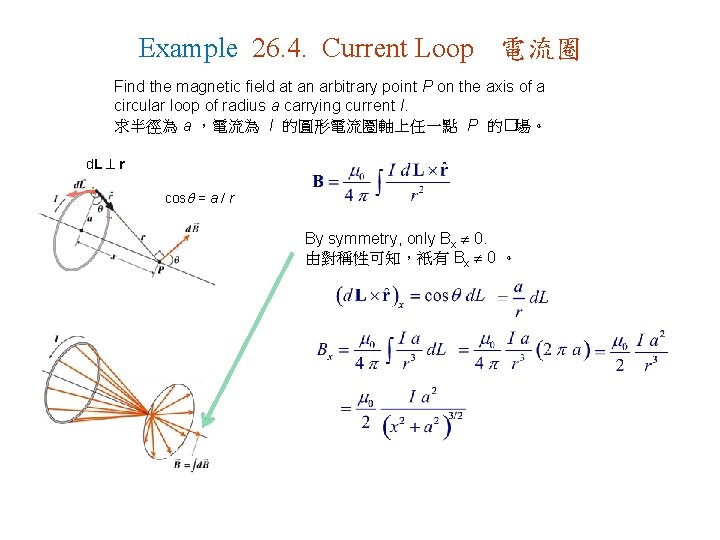 Example 26. 4. Current Loop 電流圈 Find the magnetic field at an arbitrary point