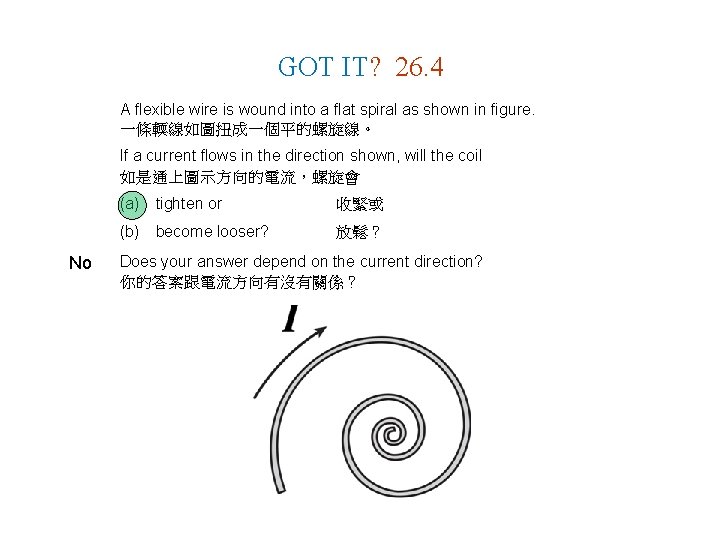 GOT IT? 26. 4 A flexible wire is wound into a flat spiral as