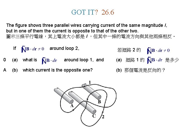 GOT IT? 26. 6 The figure shows three parallel wires carrying current of the