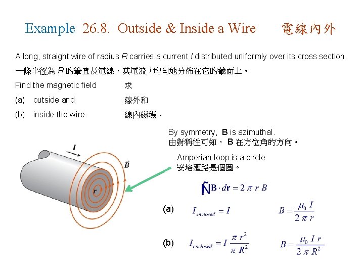 Example 26. 8. Outside & Inside a Wire 電線內外 A long, straight wire of