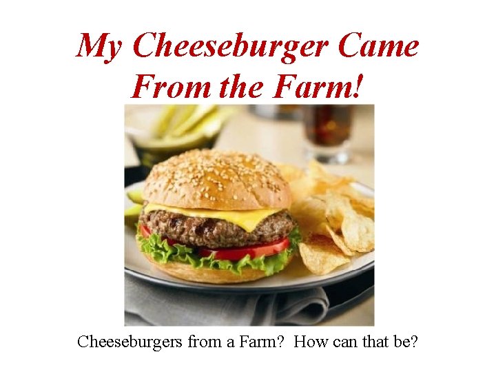 My Cheeseburger Came From the Farm! Cheeseburgers from a Farm? How can that be?