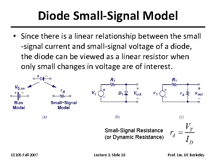 Diode Small-Signal Model • Since there is a linear relationship between the small -signal