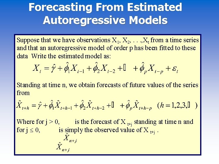 Forecasting From Estimated Autoregressive Models Suppose that we have observations X 1, X 2,