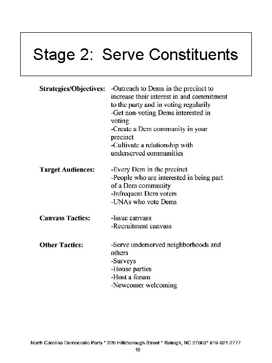 Stage 2: Serve Constituents 18 