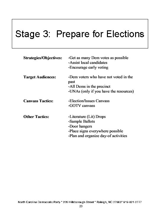 Stage 3: Prepare for Elections 23 