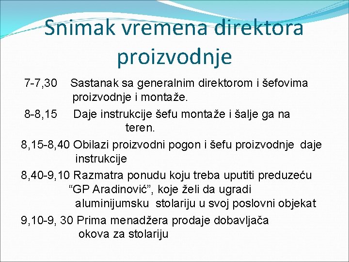 Snimak vremena direktora proizvodnje 7 -7, 30 Sastanak sa generalnim direktorom i šefovima proizvodnje