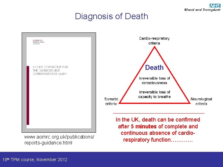 Diagnosis of Death www. aomrc. org. uk/publications/ reports-guidance. html 18 th TPM course, November
