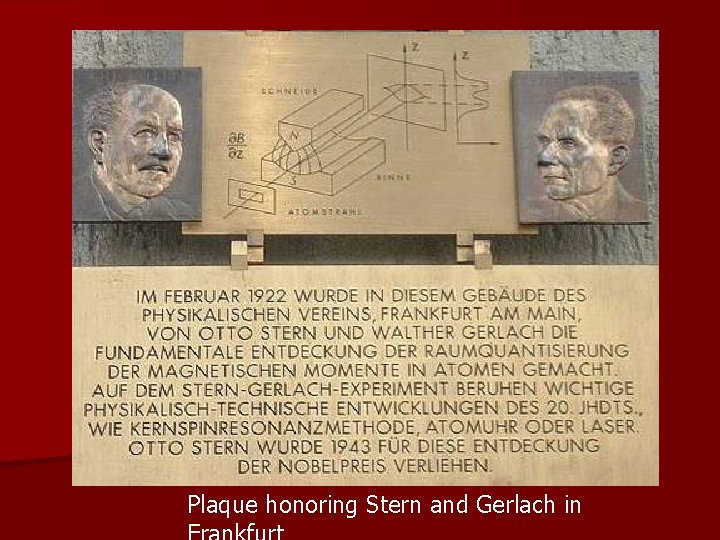 Plaque honoring Stern and Gerlach in 