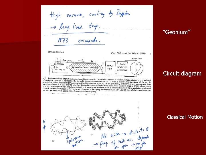 “Geonium” Circuit diagram Classical Motion 