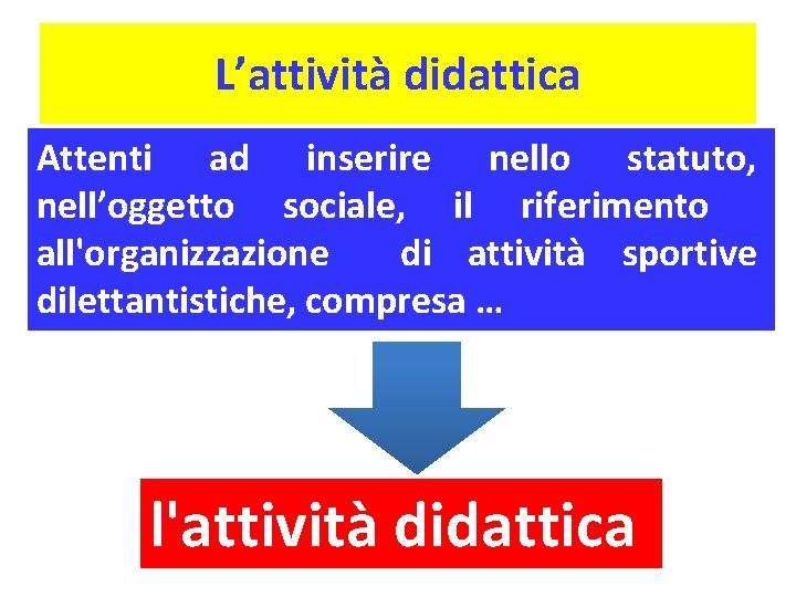 L’attività didattica Attenti ad inserire nello statuto, nell’oggetto sociale, il riferimento all'organizzazione di attività