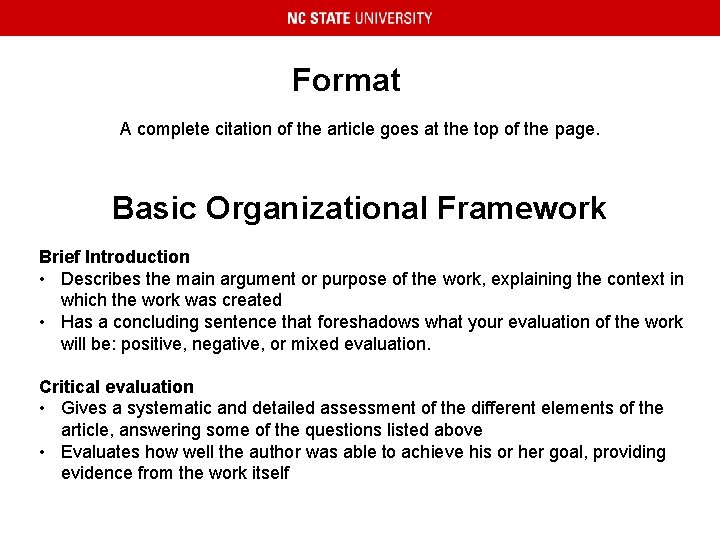 Format A complete citation of the article goes at the top of the page.