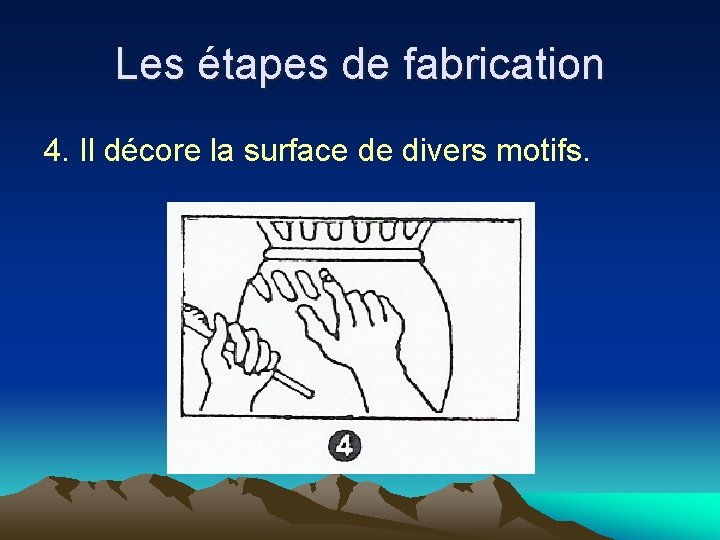 Les étapes de fabrication 4. Il décore la surface de divers motifs. 