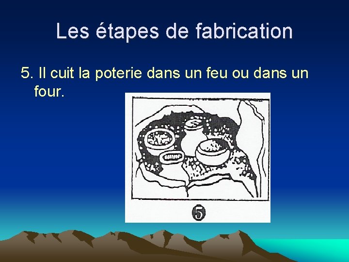 Les étapes de fabrication 5. Il cuit la poterie dans un feu ou dans