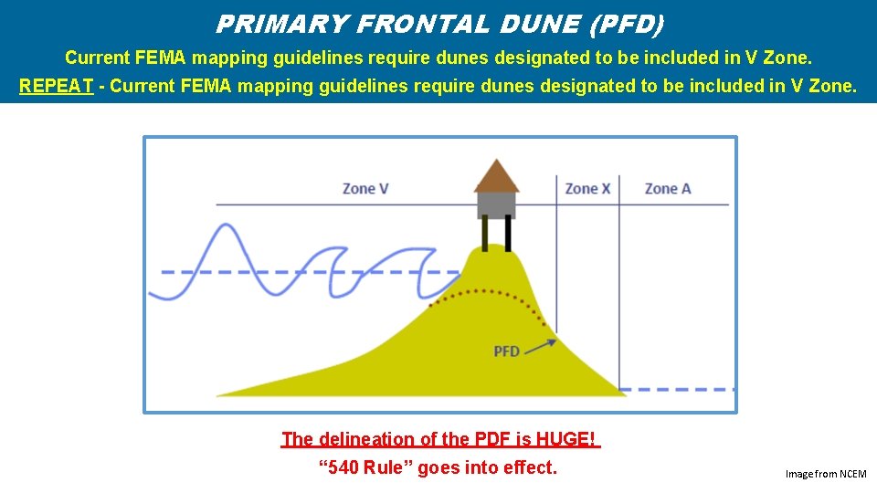 PRIMARY FRONTAL DUNE (PFD) Current FEMA mapping guidelines require dunes designated to be included