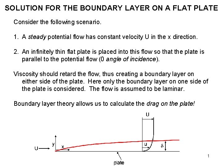 SOLUTION FOR THE BOUNDARY LAYER ON A FLAT PLATE Consider the following scenario. 1.