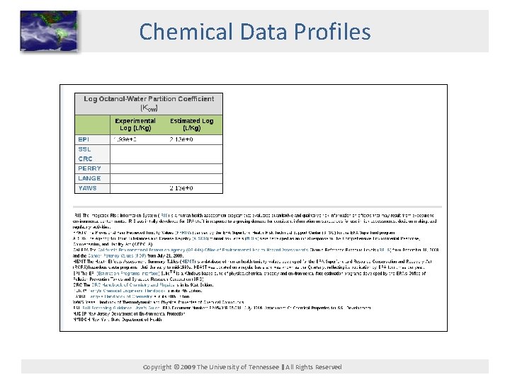Chemical Data Profiles Copyright © 2009 The University of Tennessee All Rights Reserved 