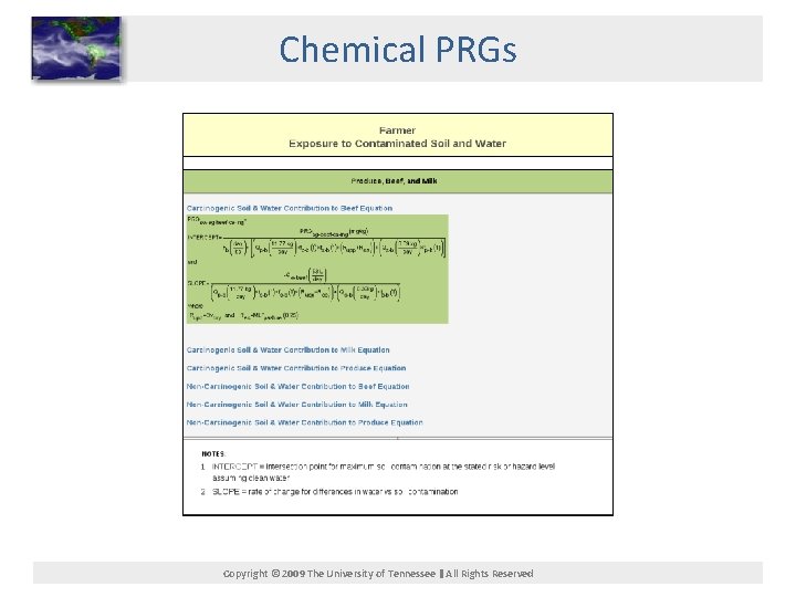 Chemical PRGs Copyright © 2009 The University of Tennessee All Rights Reserved 