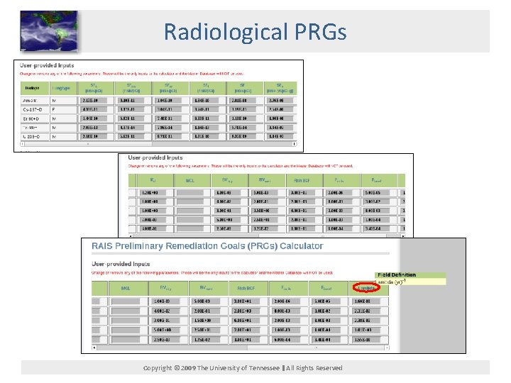 Radiological PRGs Copyright © 2009 The University of Tennessee All Rights Reserved 