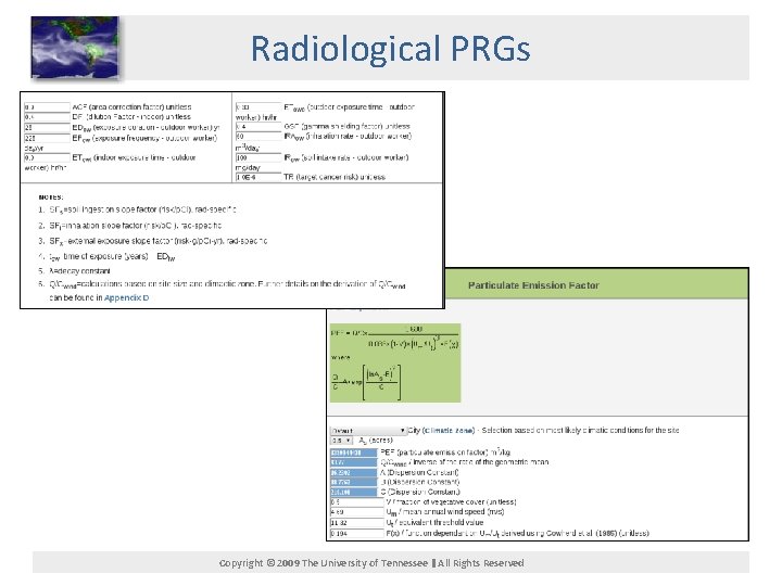 Radiological PRGs Copyright © 2009 The University of Tennessee All Rights Reserved 