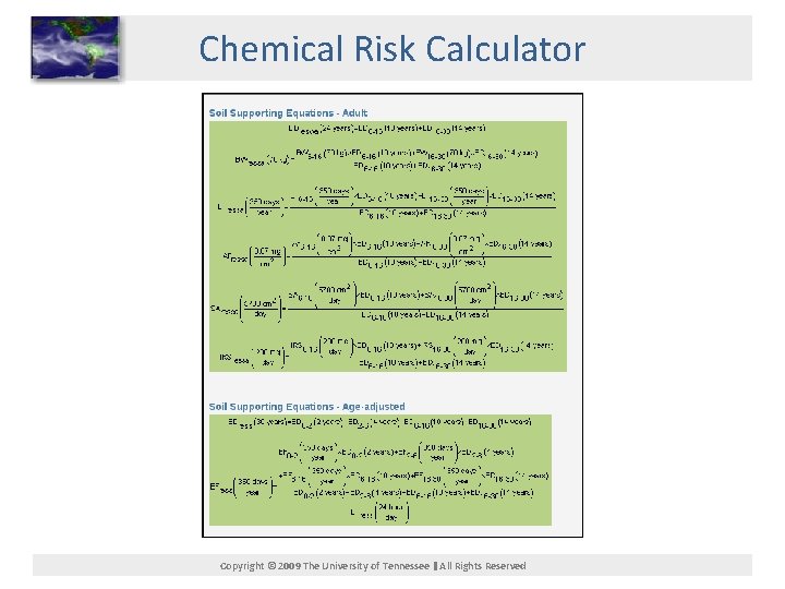 Chemical Risk Calculator Copyright © 2009 The University of Tennessee All Rights Reserved 