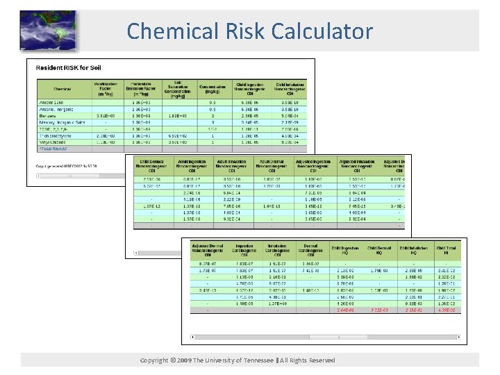 Chemical Risk Calculator Copyright © 2009 The University of Tennessee All Rights Reserved 