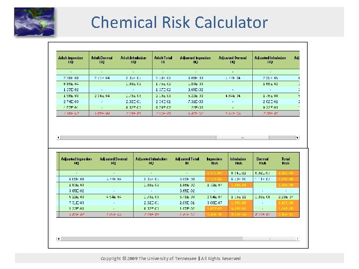 Chemical Risk Calculator Copyright © 2009 The University of Tennessee All Rights Reserved 