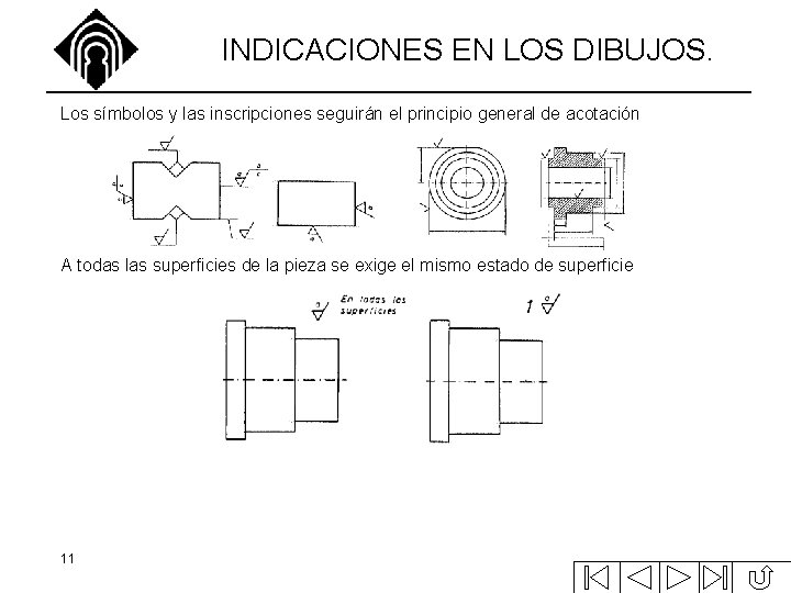 INDICACIONES EN LOS DIBUJOS. Los símbolos y las inscripciones seguirán el principio general de