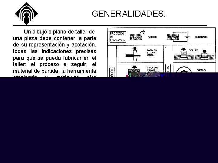 GENERALIDADES. Un dibujo o plano de taller de una pieza debe contener, a parte