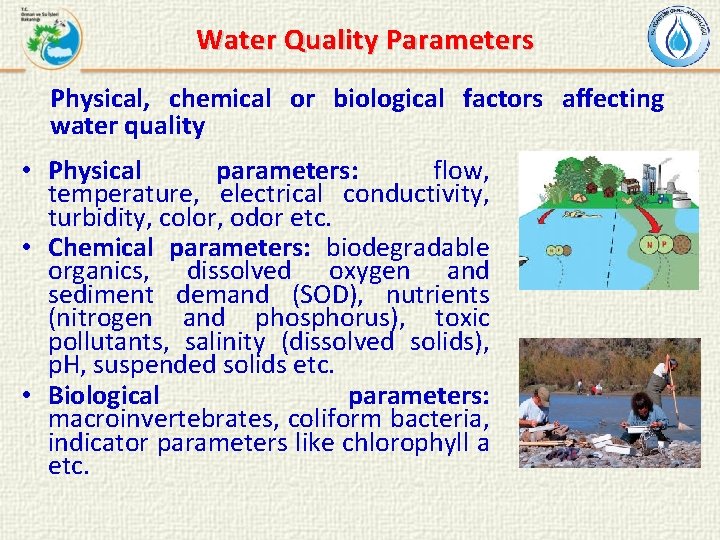 Water Quality Parameters Physical, chemical or biological factors affecting water quality • Physical parameters: