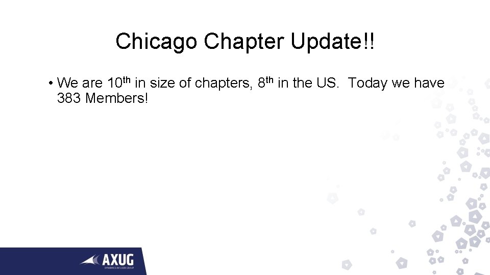 Chicago Chapter Update!! • We are 10 th in size of chapters, 8 th