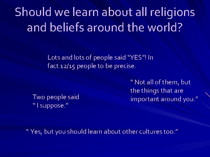 Should we learn about all religions and beliefs around the world? Lots and lots