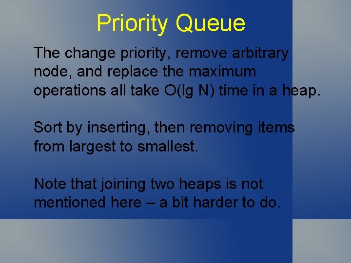 Priority Queue The change priority, remove arbitrary node, and replace the maximum operations all