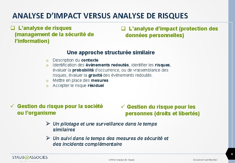 ANALYSE D’IMPACT VERSUS ANALYSE DE RISQUES q L’analyse de risques (management de la sécurité