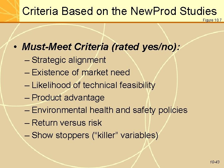 Criteria Based on the New. Prod Studies Figure 10. 7 • Must-Meet Criteria (rated