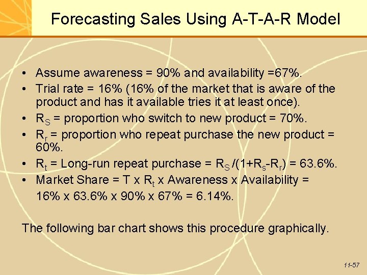 Forecasting Sales Using A-T-A-R Model • Assume awareness = 90% and availability =67%. •
