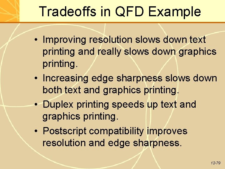 Tradeoffs in QFD Example • Improving resolution slows down text printing and really slows