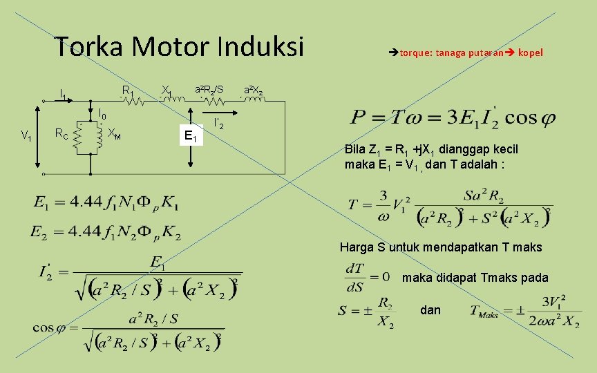 Torka Motor Induksi R 1 I 1 X 1 a 2 R 2/S I