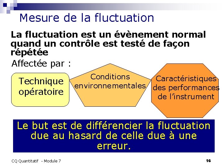 Mesure de la fluctuation La fluctuation est un évènement normal quand un contrôle est