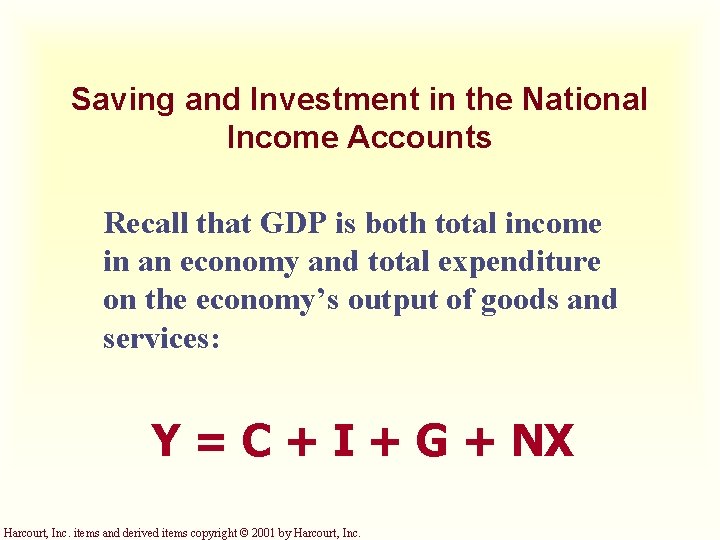 Saving and Investment in the National Income Accounts Recall that GDP is both total