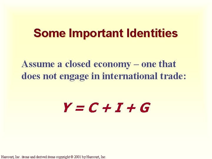 Some Important Identities Assume a closed economy – one that does not engage in Some Important Identities Assume a closed economy – one that does not engage in
