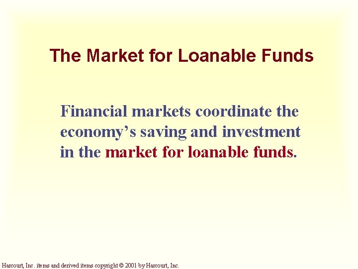 The Market for Loanable Funds Financial markets coordinate the economy’s saving and investment in The Market for Loanable Funds Financial markets coordinate the economy’s saving and investment in