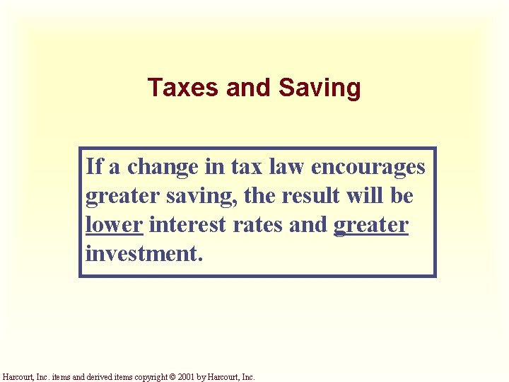 Taxes and Saving If a change in tax law encourages greater saving, the result