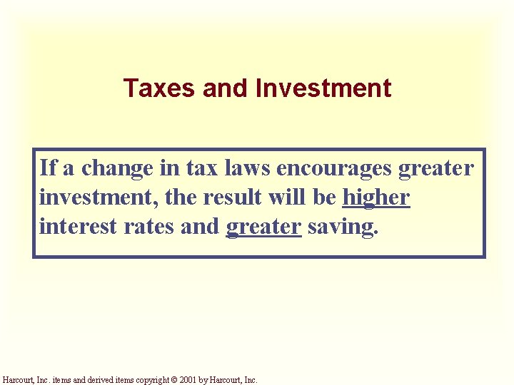 Taxes and Investment If a change in tax laws encourages greater investment, the result