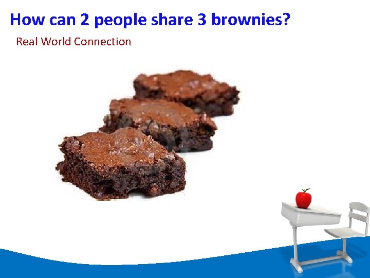 How can 2 people share 3 brownies? Real World Connection 