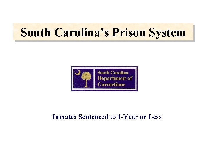 South Carolina’s Prison System Inmates Sentenced to 1 -Year or Less 