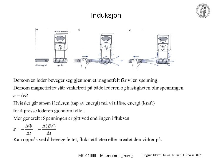 Induksjon MEF 1000 – Materialer og energi Figur: Ekern, Isnes, Nilsen: Univers 3 FY.