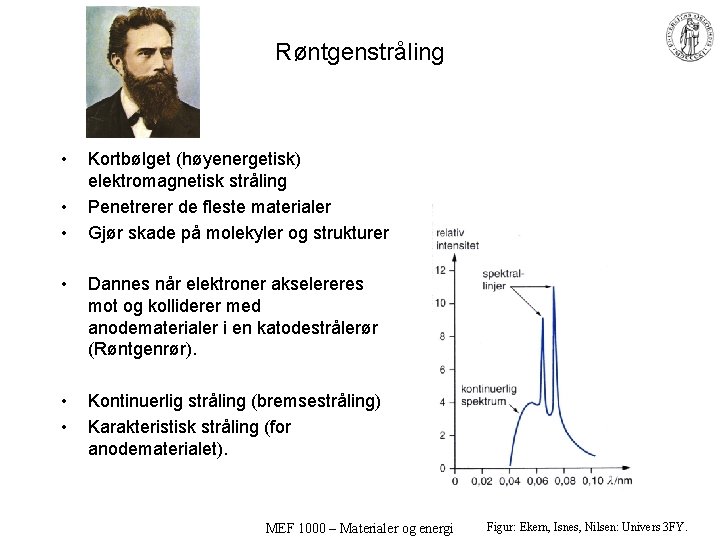 Røntgenstråling • • • Kortbølget (høyenergetisk) elektromagnetisk stråling Penetrerer de fleste materialer Gjør skade