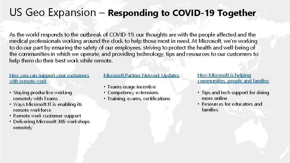 US Geo Expansion – Responding to COVID-19 Together As the world responds to the