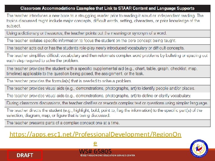 https: //apps. esc 1. net/Professional. Development/Region. On e WS# 65805 DRAFT © 2017 REGION