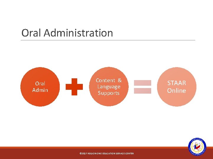 Oral Administration Oral Admin Content & Language Supports © 2017 REGION ONE EDUCATION SERVICE